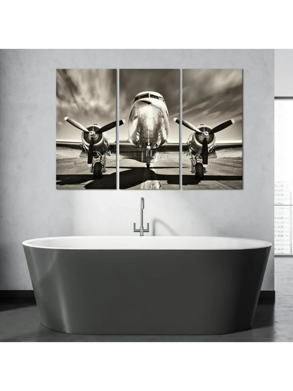 Vintage Airplane Wall Art Set - Black & White Propeller Decor for Boys Room